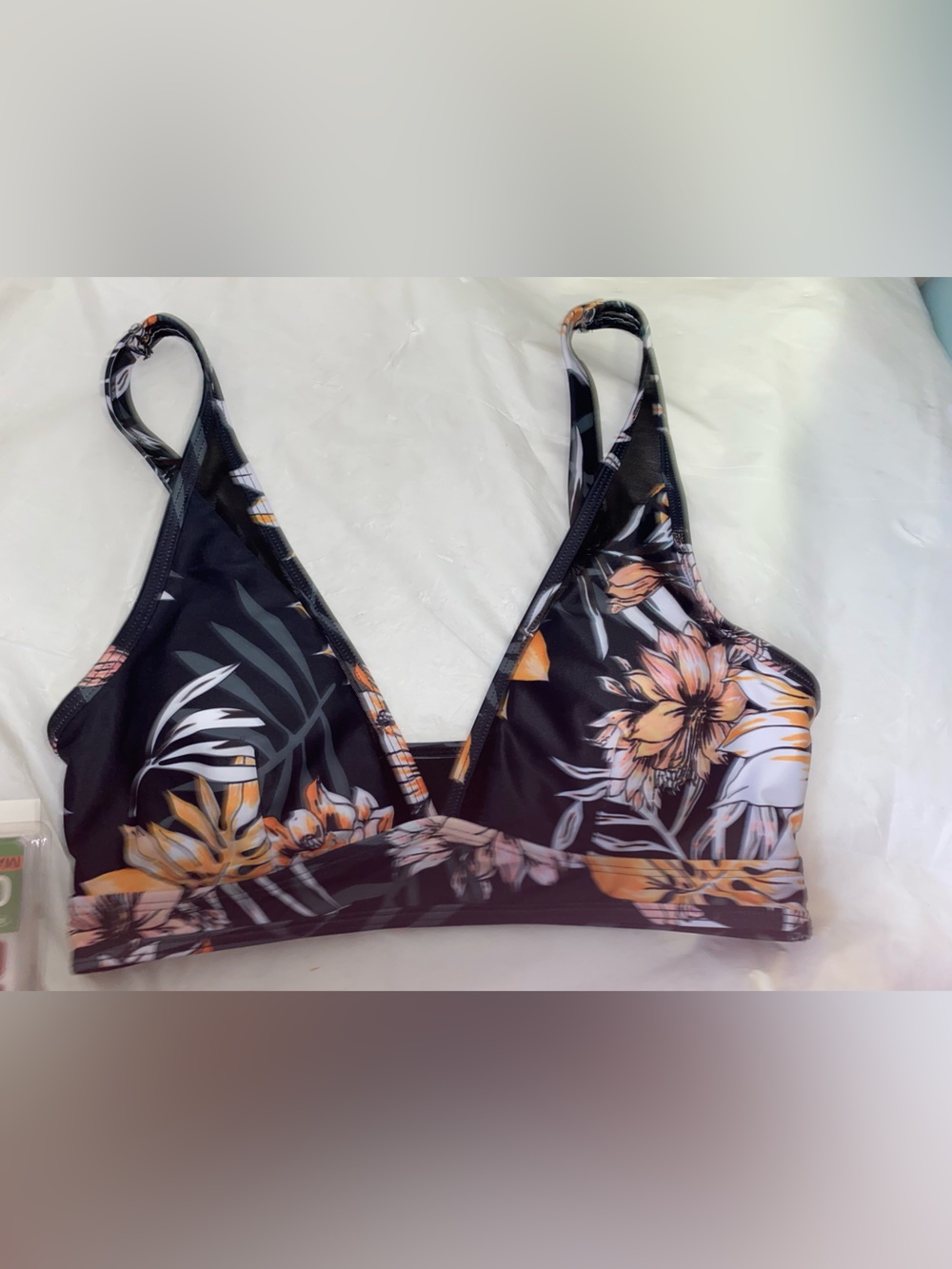 Women's Floral Black & Orange Bikini Top